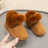 Cozy Furry Snow Boots for Baby Girls - Soft, Warm, and Water-Resistant Suede Upper with Round Toe and TPR Sole for Comfortable Walking and Hiking in Autumn and Winter - Geometric Patterned Crib Shoes