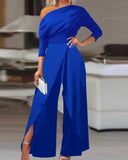 Goosudu Fashion Casual Solid Basic Oblique Collar Regular Jumpsuits