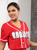 Baseball Jersey for Woman - V-Neck Printing Short Crop Tops Button Casual Softball Shirt Activewear Tee Versatile & Comfy for Spring to Summer