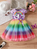 Adorable Girls Rainbow Tutu Dress - Colorful & Flowy Short Sleeves Summer Party Dress - The Perfect Comfortable Festive Gift for Little Princesses