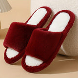 Elegant Solid Color Fluffy Slippers, 2 Fuzzy Plush Indoor Home Non-Slip Slippers, Indoor Warm Cozy Shoes