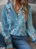 Plus Size Floral Print Shirt - Relaxed Fit Casual Style with Long Flowing Sleeves and Classic Button Front - Designed for Curvy Women, Plus Size Range for a Flattering Fit