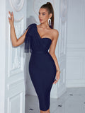 Stunning One Shoulder Bodycon Bridesmaid Dress - Elegant, High-Elasticity, Contrast Lace Detailing - Perfect for Wedding, Evening, Occasion, Engagement, and Ceremony Events