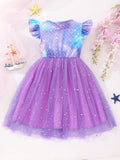 Mesmerizing Fish Scale Tutu Dress - Dreamy Gradient Colors with Sparkling Star Sequins - Adorable Bow & Fluffy Mesh for Summer Holidays, Perfect Party & Gift Dress