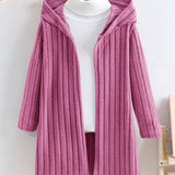 Cozy Rib-Knit Hooded Cardigan for Girls - Soft, Open Front, Spring and Fall Essential - Perfect Gift for Little Ones