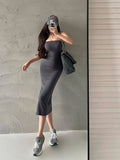 goosudu Bianca Solid Color Slim Sleeveless Side Slit Midi Dress