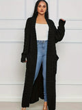 Plus Size Solid Pocket Twist Knit Cardigan, Elegant Long Sleeve Open Front Cardigan, Women's Plus Size Clothing