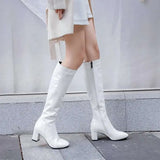 Autumn Winter Women Patent Leather Knee High Boots Women Waterproof White Red Black Party Fetish Shoes Lady Kq8