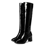 Autumn Winter Women Patent Leather Knee High Boots Women Waterproof White Red Black Party Fetish Shoes Lady Kq8