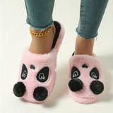 Cute Cartoon Panda Fluffy Home Slippers, Soft Sole Closed Toe Plush Lined Shoes, Non-slip Bedroom Mute Slippers, Winter & Autumn