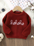 Adorable HOHOHO Embroidered Cable Knit Sweater - Soft, Cozy, and Warm Long Sleeve Top for Toddler and Infant Girls - Perfect for Fall and Winter Season, Casual Daily Wear, and Holiday Gift