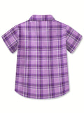 Boys and Girls Classic Plaid Cotton Casual Shirt - Short Sleeve, Lapel Collar, Front Pocket, Machine Washable - Perfect for Spring and Summer