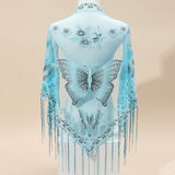 29.5"×55.1" Elegant Triangle Shawl - Breathable, Windproof, and Embroidered with Butterfly Flower Lace - Stylish Outdoor Accessory for Women