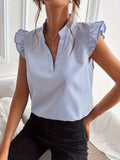 Chic Striped V-Neck Ruffle Sleeve Blouse - Elegant & Versatile Womens Casual Wear for All Seasons