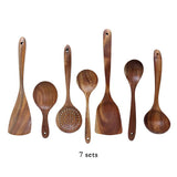 4pcs/7pcs Thailand Teak Natural Wood Tableware Spoon Ladle Turner Long Rice Colander Soup Skimmer Cooking Spoons Scoop Kitchen Tool Set