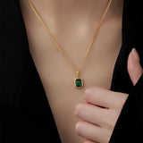 French Simple Emerald Pendant Necklace Female Summer Niche Design High Sense Clavicle Chain Jewelry 1pc