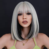 Synthetic Black Wigs Natural Black Straight Wigs With Bangs Shoulder Length Straight Hair Replacement Wig For Women Daily Wear