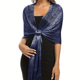 Shimmering Metallic Glam Shawl - Round Buckle Tassel Wrap - Perfect for Evening Parties & Weddings - A Versatile Dress-Up Accessory