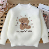 Girls Knit Sweater 'Girl & Snowflake' Pattern Embroidery Pullover Top Round Neck Knitwear For Fall Winter