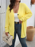 Plus Size Solid Color Open Front Cardigan, Casual Long Sleeve Button Down Knit Cardigan For Fall & Winter, Women's Plus Size Clothing