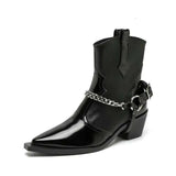 Pointed Toe Boots Women's  New Winter Heel Chain Thick Bottom Short Tube Elastic Fashion Western Boot Kq8