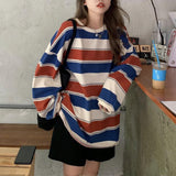 Vibrant Striped Chic Sweatshirt - Soft, Cozy, Long Sleeve Pullover for Daily Wear, Casual Street Style Fashion, Women's Comfortable Clothing for Everyday Life