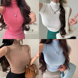 goosudu Salia Solid Color Turtleneck Short Sleeve Slim Top