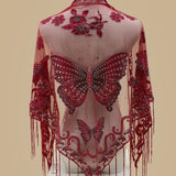 29.5"×55.1" Elegant Triangle Shawl - Breathable, Windproof, and Embroidered with Butterfly Flower Lace - Stylish Outdoor Accessory for Women