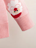 Little Girl Cartoon Santa Jacquard Knitted Pullover Cute Sweater For Fall Winter