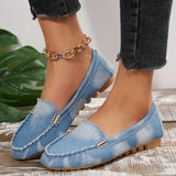 Women's Comfort Denim Loafers - Soft Round Toe, Slip-On Design, Breathable Casual Walking Flats for Outdoor Activities