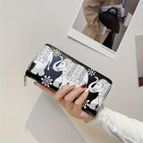 Vintage Elephant Print Long Zipper Wallet, Multifunctional Credit Card Purse For Women
