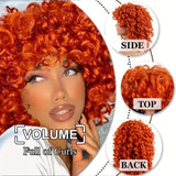 14 Inch Big Curly Afro Kinky Wigs with Bangs - Heat Resistant Ombre Synthetic Hair Replacement Wigs for Women - 180% Density, Rose Net Cap, Party Style, Daily Wear, Cosplay