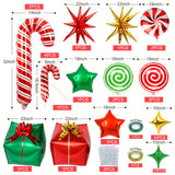 46pcs Mylar Merry Christmas Balloons, Candy Foil Garland Arch Kit, Cane Swirl Birthday Decorations for Winter New Year Holiday Party