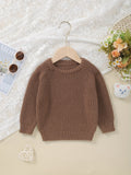 Cozy Casual Crew Neck Baby Sweater - Easy Care Long Sleeve Pullover with Stylish Mermaid Hem for Fall/Winter