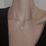 Minimalist Style Tiny Cross Pendant Necklace, Silver Color Neck Jewelry Gift For Women