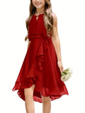 Kids A-Line Halter Neck Chiffon Junior Bridesmaid Dresses Fancy Girl Dress Wedding Elegant Party Gown