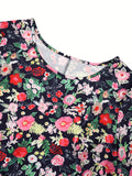 Plus Size Womens Floral Print Tunic Blouse - Soft Slight Stretch Polyester Fabric, Crew Neck, Ruched Short Sleeve, Geometric Pattern, Random Printing, Perfect for Vacation and Summer - Easy to Wear and Care