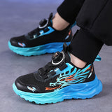 Trendy Cool Dragon Print Luminous Sneakers With Rotating Button For Boys, Breathable Shock-absorbing Running Shoes For Spring Summer Autumn