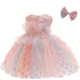 Baby Girls' 2pc Enchanting Floral Mesh Gown & Headband Set - Sleeveless - Ideal for Party Performances & Gifts