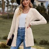 Plus Size Double Pockets Button Front Cardigan, Casual Long Sleeve Cardigan For Spring & Fall, Women's Plus Size Clothing