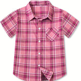 Boys and Girls Classic Plaid Cotton Casual Shirt - Short Sleeve, Lapel Collar, Front Pocket, Machine Washable - Perfect for Spring and Summer