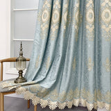 1-Panel European-Style Chenille Embroidered Curtain - Luxurious Shading Solution for French Window, Floating Window, and Balcony - Decorative Door Curtain with Lace Bottom for Living Room, Bedroom, Kitchen, Bathroom, and Home Decor