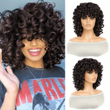 14 Inch Big Curly Afro Kinky Wigs with Bangs - Heat Resistant Ombre Synthetic Hair Replacement Wigs for Women - 180% Density, Rose Net Cap, Party Style, Daily Wear, Cosplay