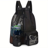 Large Capacity Mesh Swim Backpack - Ultra-Breathable, Adjustable Straps, Multi-Pocket Design - Perfect Black Gym Beach Bag for Swimmers, Water Sports Enthusiasts and Fitness Lovers