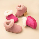 Eduba Girls' Winter Snow Boots - Cozy Fleece-Lined, Slip-On Suede Look, Warm & Comfy For Outdoor Play, Sizes 6-12