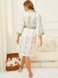 Floral Print Night Robe, Long Sleeve V Neck House Robe With Belt, Women's Sleepwear