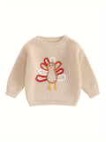 Toddler Baby Boy Girl Thanksgiving Outfits Long Sleeve Turkey Print Crewneck Knit Pullover Sweater Fall Winter Warm Clothes