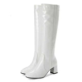 Autumn Winter Women Patent Leather Knee High Boots Women Waterproof White Red Black Party Fetish Shoes Lady Kq8