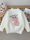 Girls Knit Sweater 'Girl & Snowflake' Pattern Embroidery Pullover Top Round Neck Knitwear For Fall Winter