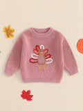 Toddler Baby Boy Girl Thanksgiving Outfits Long Sleeve Turkey Print Crewneck Knit Pullover Sweater Fall Winter Warm Clothes